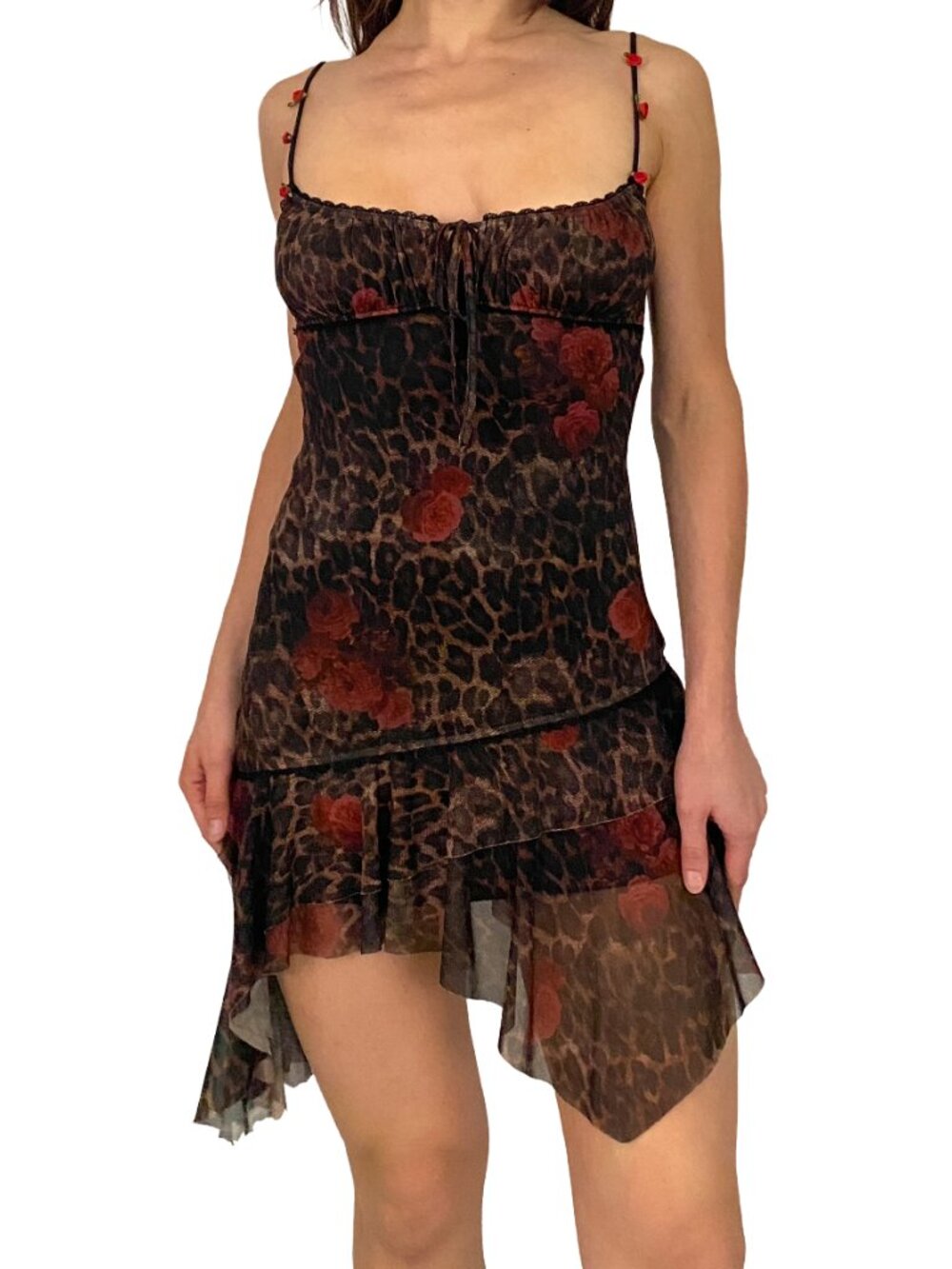urban outfitters leopard print rose bud slinky mesh mini dress